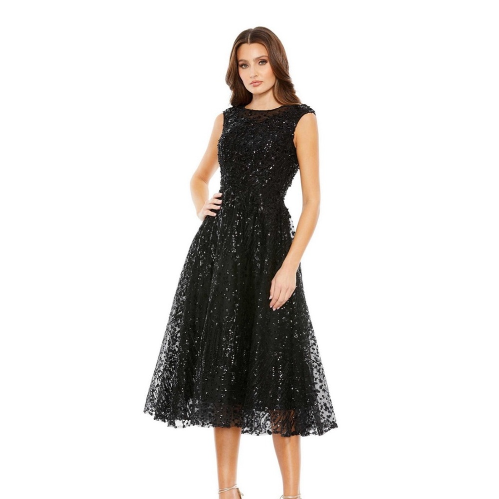 Mac Duggal Black Sequin Embellished Midi Dress